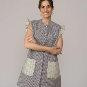 Bata sin Mangas Flor de Loto Vichy Gris Perla